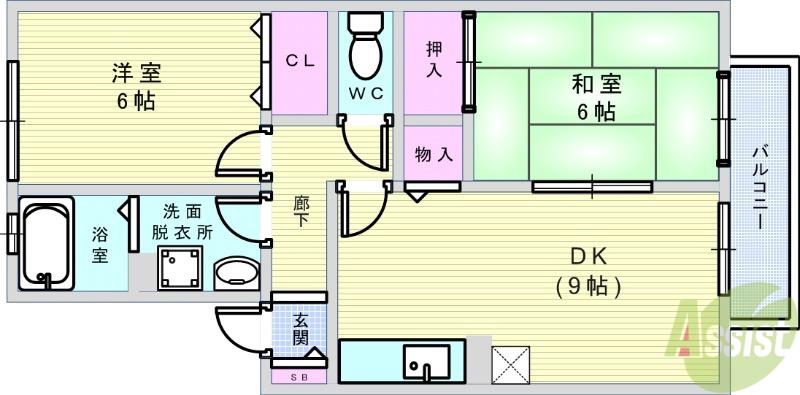 ドミールシャルマン(2DK/2階)の間取り写真