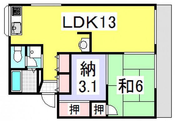 新田ハイツ B棟(1SLDK/1階)の間取り写真