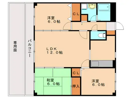 プラムハイツ2(3LDK/1階)の間取り写真