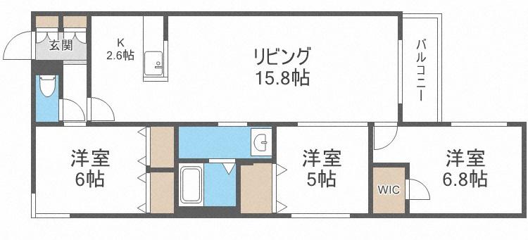 エフュート東札幌(3LDK/4階)の間取り写真