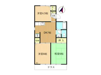 ドミール相模大野A(3DK/1階)の間取り写真