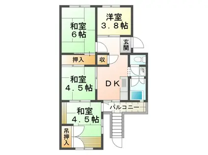 ＪＲ山陽本線 明石駅 バス乗車時間：9分 最寄りバス停で下車 徒歩2分 5階建 築54年(4DK/2階)の間取り写真