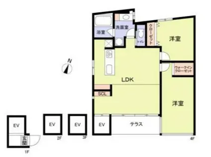 KAGURAZAKA TERRACE 神楽坂テラス(2LDK/4階)の間取り写真