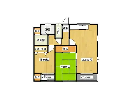 ゴールドハイツ湯川(2LDK/1階)の間取り写真