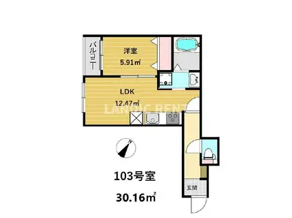 KAG.R福大前(1LDK/1階)の間取り写真