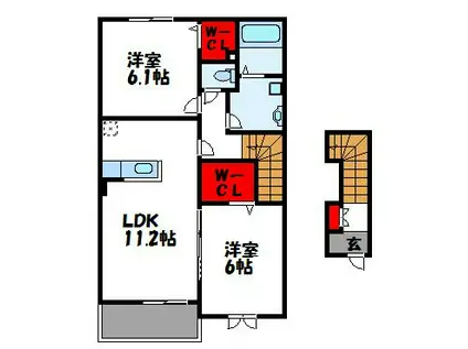 ヴィラウィスタリア宗像I(2LDK/2階)の間取り写真