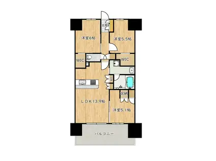 ヴェリテ金剛ルネクロスサイト(3LDK/11階)の間取り写真