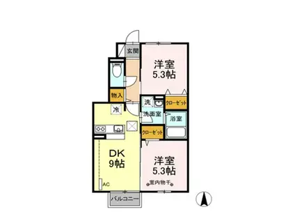 サン・イリゼB(2DK/1階)の間取り写真