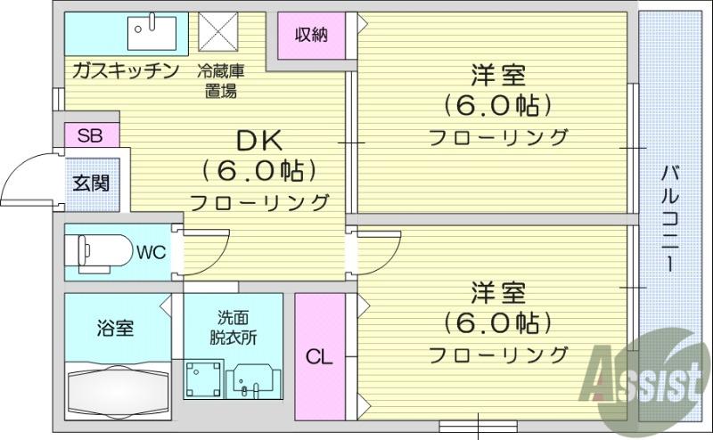シルフハイム(2DK/2階)の間取り写真