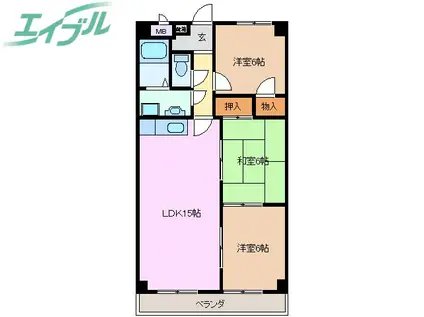 プロミネント四日市(3LDK/9階)の間取り写真