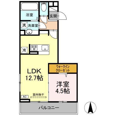 THREE(1LDK/2階)の間取り写真