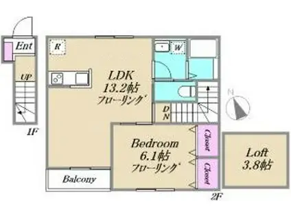 OLI OLI(1LDK/2階)の間取り写真