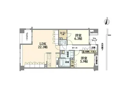 パークハウス港南台(2LDK/1階)の間取り写真