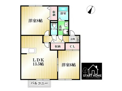 アムール21C(2LDK/2階)の間取り写真