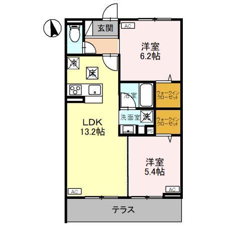 CLASSEUM元今泉(2LDK/1階)の間取り写真