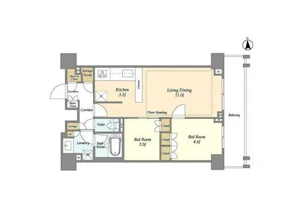 オアーゼ新宿市谷薬王寺(2LDK/6階)の間取り写真