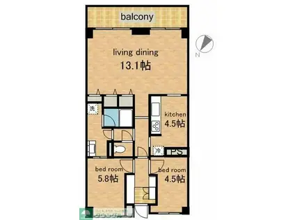 アーベイン世田谷(2LDK/3階)の間取り写真