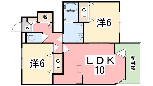 フェリアII(2LDK/1階)の間取り写真
