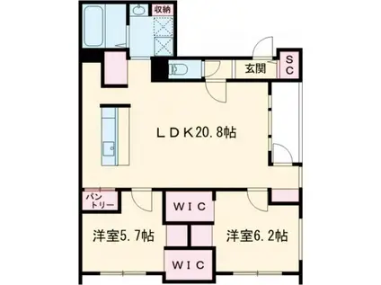 ネコフィーノ旭町III(2LDK/1階)の間取り写真