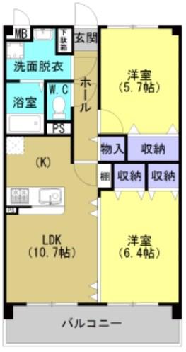 グランディール陽東(2LDK/3階)の間取り写真