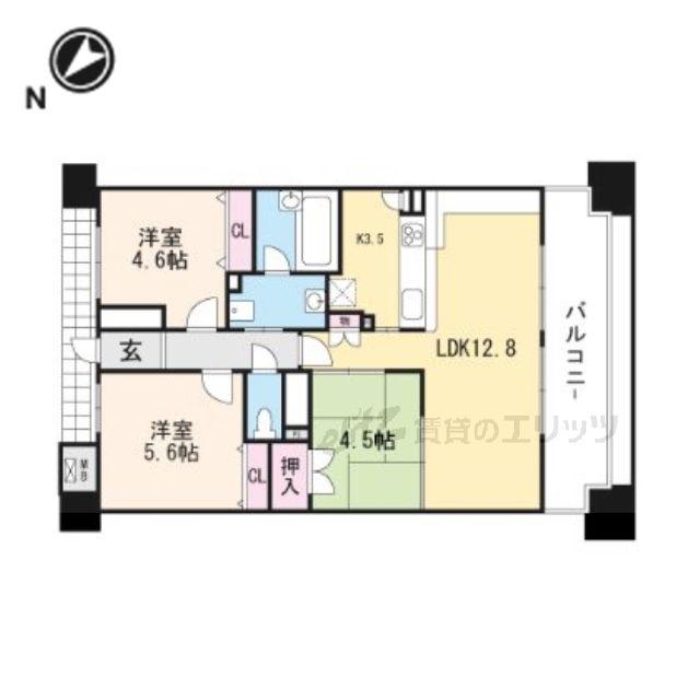 セレッソコート高槻上本町(3LDK/3階)の間取り写真