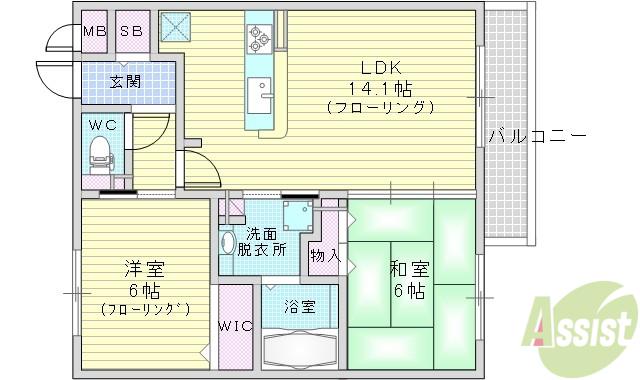 サンフラワー千里王子B棟(2LDK/1階)の間取り写真
