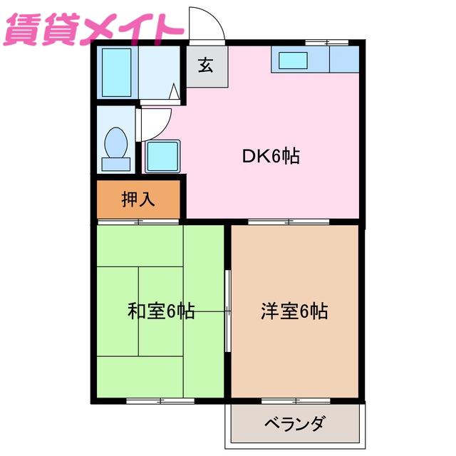 コーポ別名(2DK/2階)の間取り写真