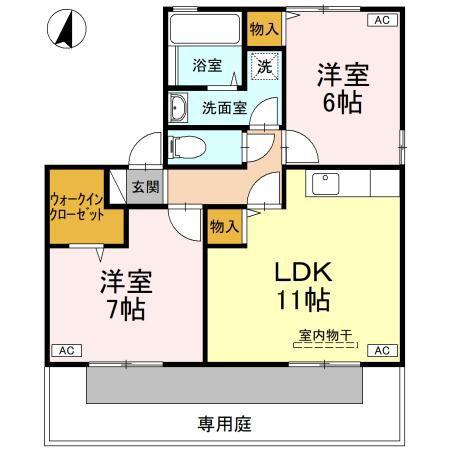 レジデンス矢三B(2LDK/1階)の間取り写真