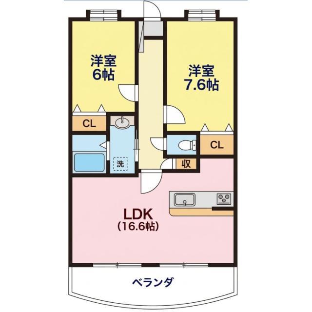 クレイン小塙II(2LDK/4階)の間取り写真