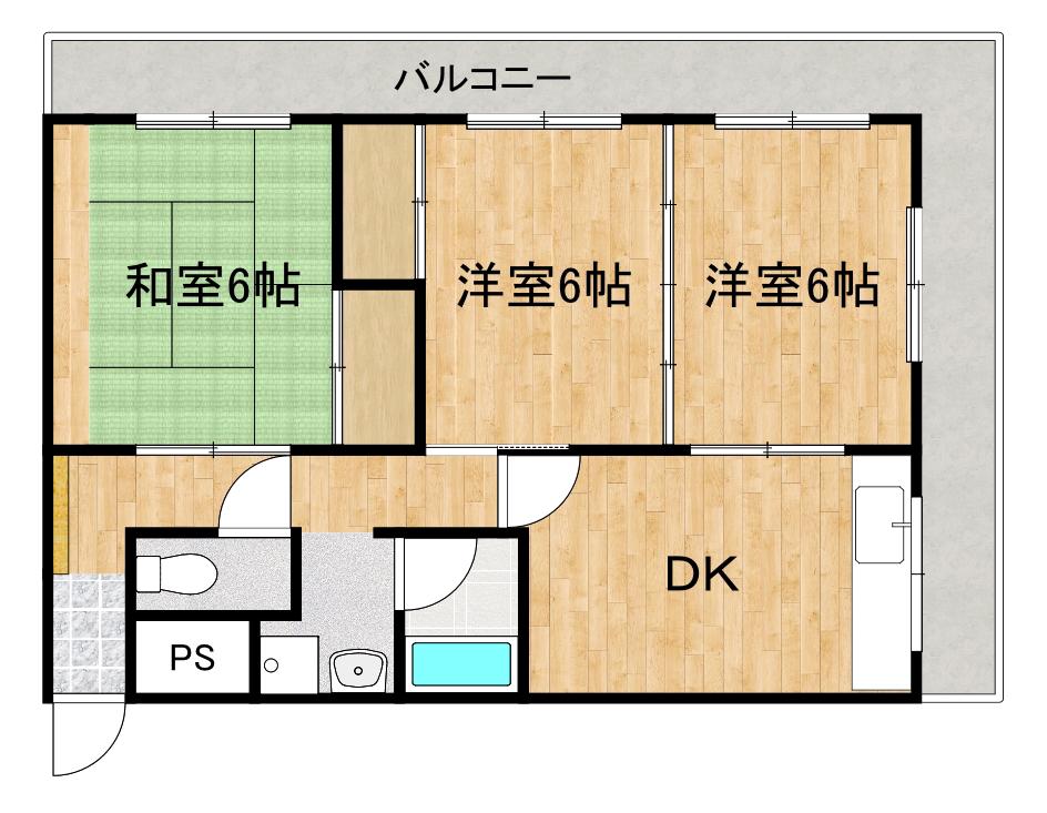ロイヤルマンション鹿子木(3DK/4階)の間取り写真