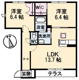 ヴィラ・ロトス D棟(2LDK/1階)の間取り写真