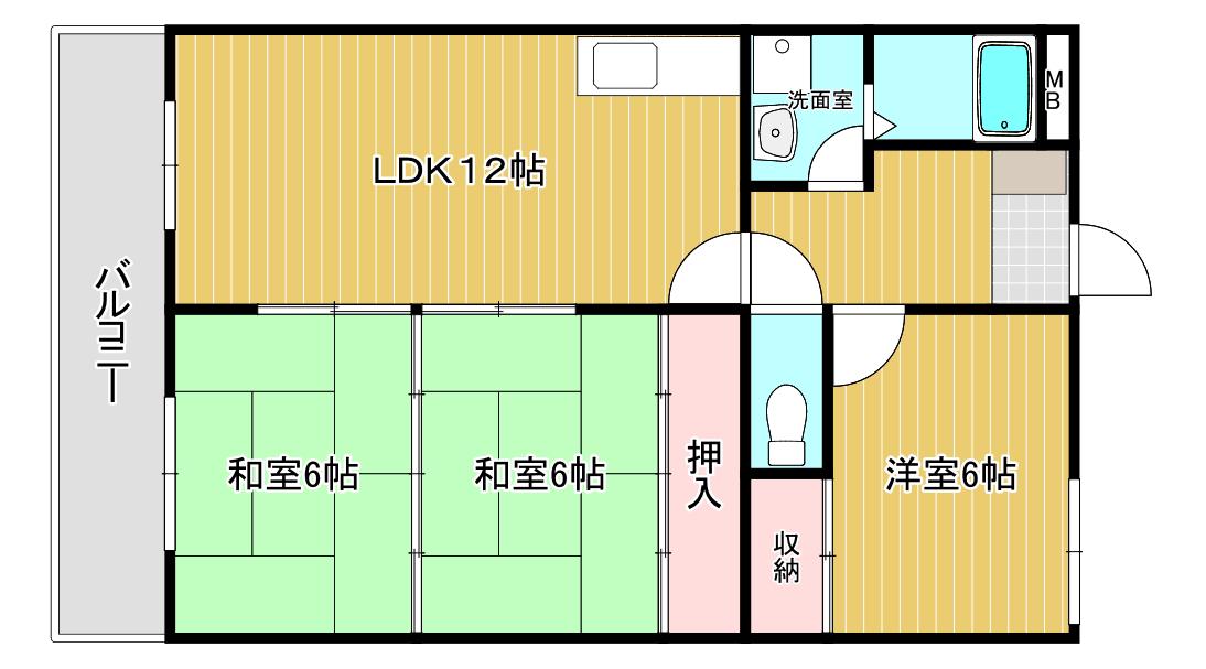 シャトレ二日市 101号(3LDK/1階)の間取り写真