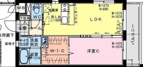 クロスワイズ中西町(1LDK/4階)の間取り写真