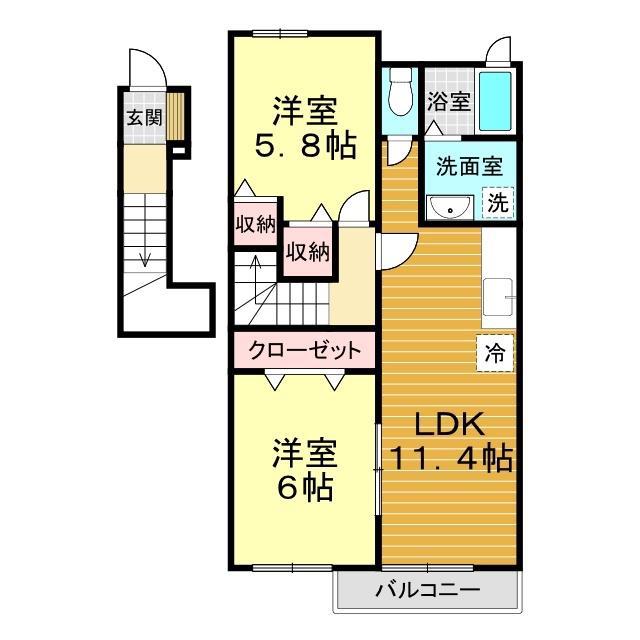 パルティールA(2LDK/2階)の間取り写真