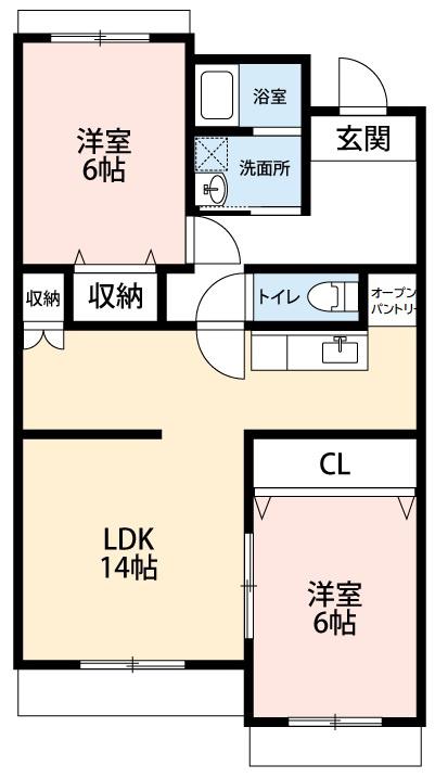 ペガサス横落(2LDK/4階)の間取り写真