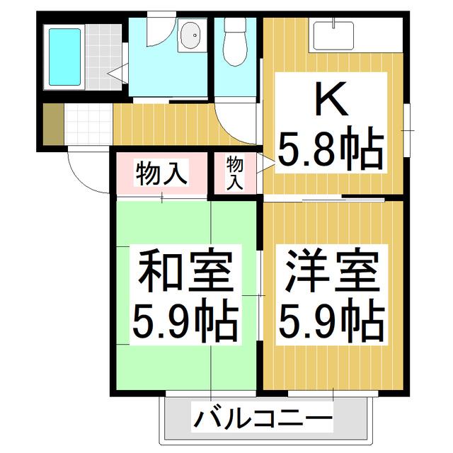 サンビレッジ久保 A棟(2K/2階)の間取り写真
