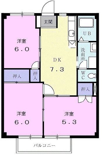 ハイツイチハラB(3DK/2階)の間取り写真