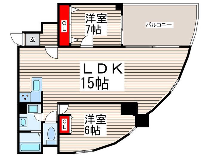 クリスタルタワー(2LDK/7階)の間取り写真