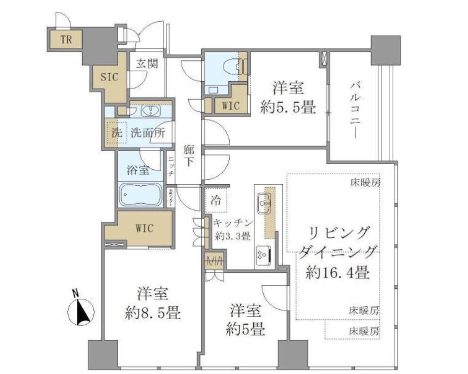白金ザ・スカイ東棟(3LDK/19階)の間取り写真