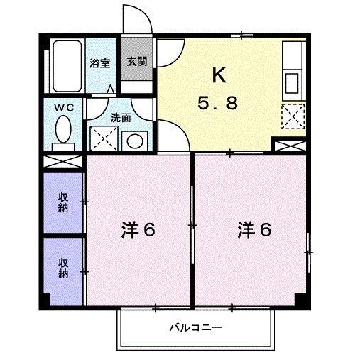 ロマネスクローズA(2K/2階)の間取り写真