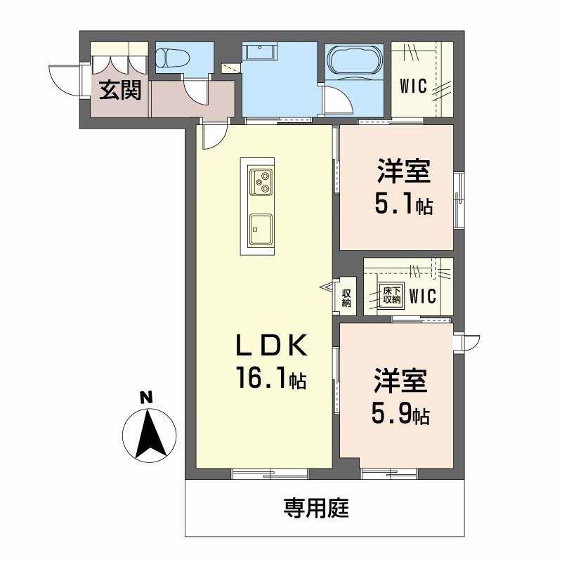 グランフィール(2LDK/1階)の間取り写真