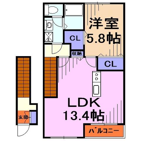 ハイツシェーンV(1LDK/2階)の間取り写真