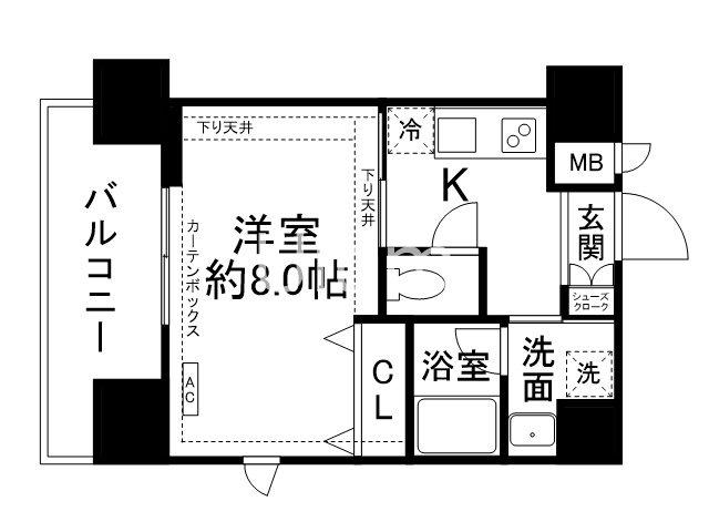 アスヴェル京都四条烏丸(1K/3階)の間取り写真