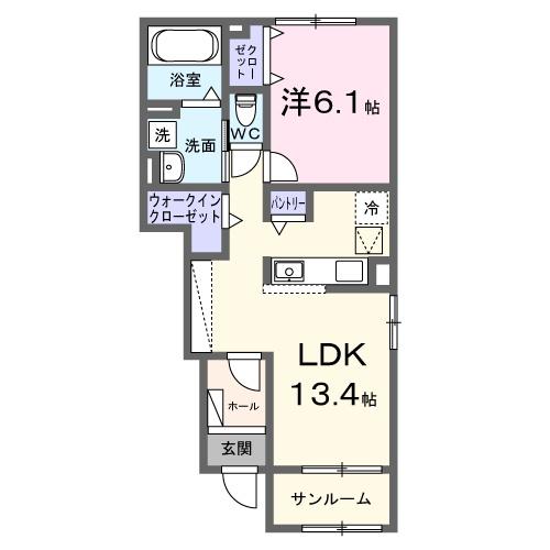 ステラ守山(1LDK/1階)の間取り写真
