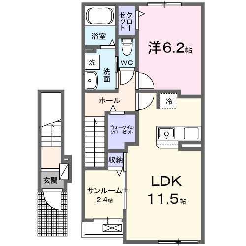 ヴィラ・アンジュ(1LDK/2階)の間取り写真