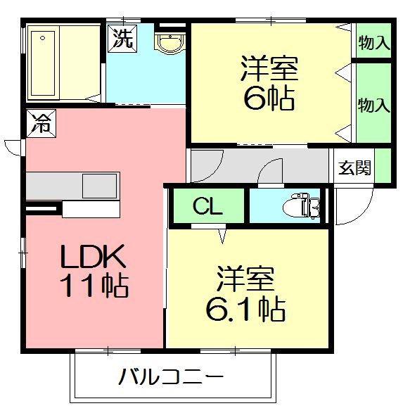 テラスヒルズサイド(2LDK/2階)の間取り写真