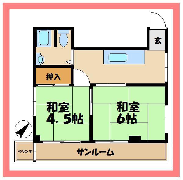 スクムタビル(2K/2階)の間取り写真