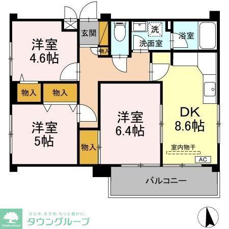 グレイスフルコート21(3DK/4階)の間取り写真