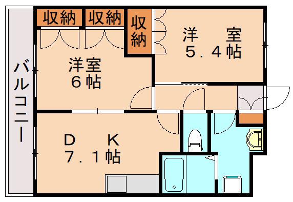 ルミナス・ヨシダB棟(2DK/2階)の間取り写真