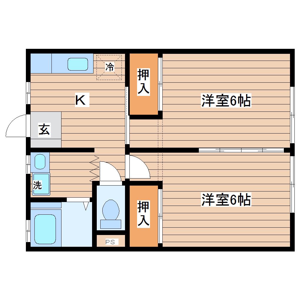 マ-ブルハウスB(2K/1階)の間取り写真